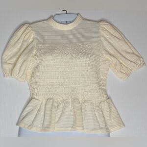 Bagatelle Cream Smocked Peplum Top Puff Sleeve Coquette Blouse
Size small
